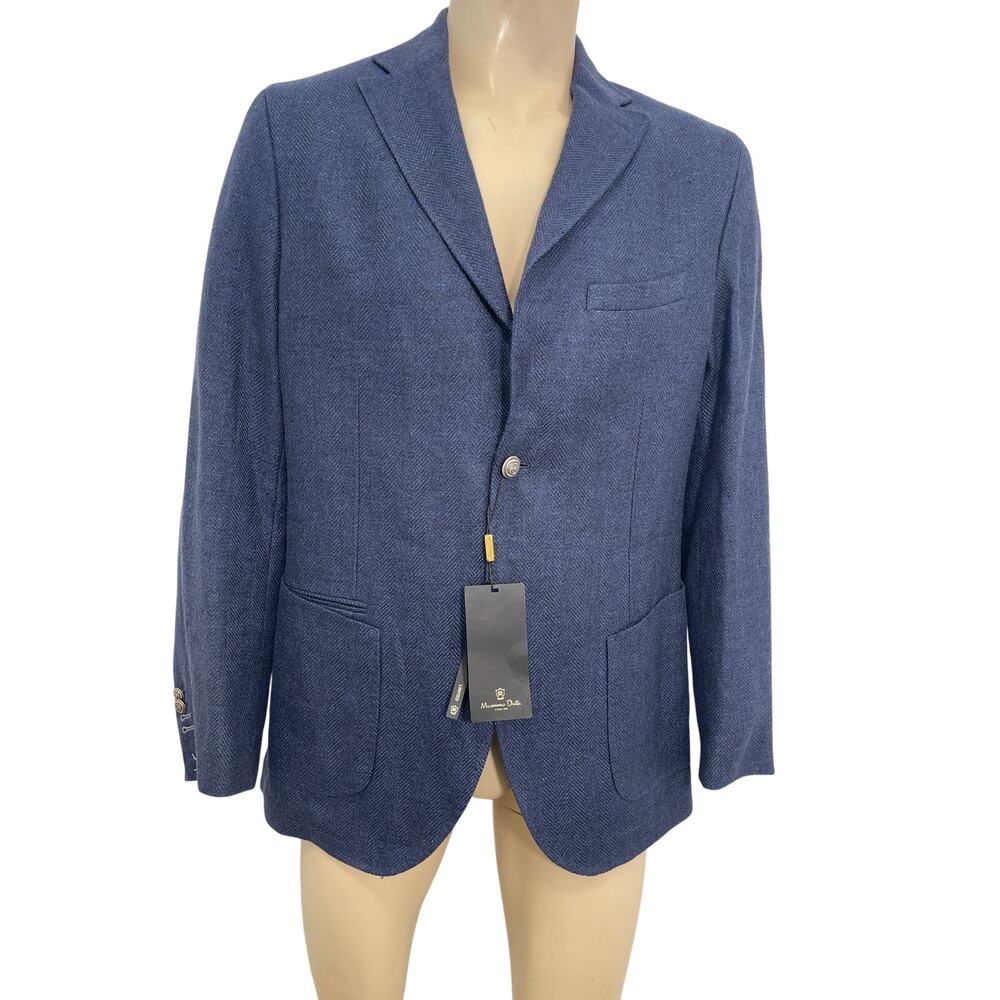 Massimo Dutti Navy Herringbone Blazer Sport Coat Size 44